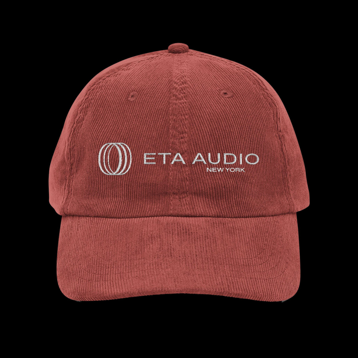 ETA Audio Corduroy Hat in Burgundy, front view on black background