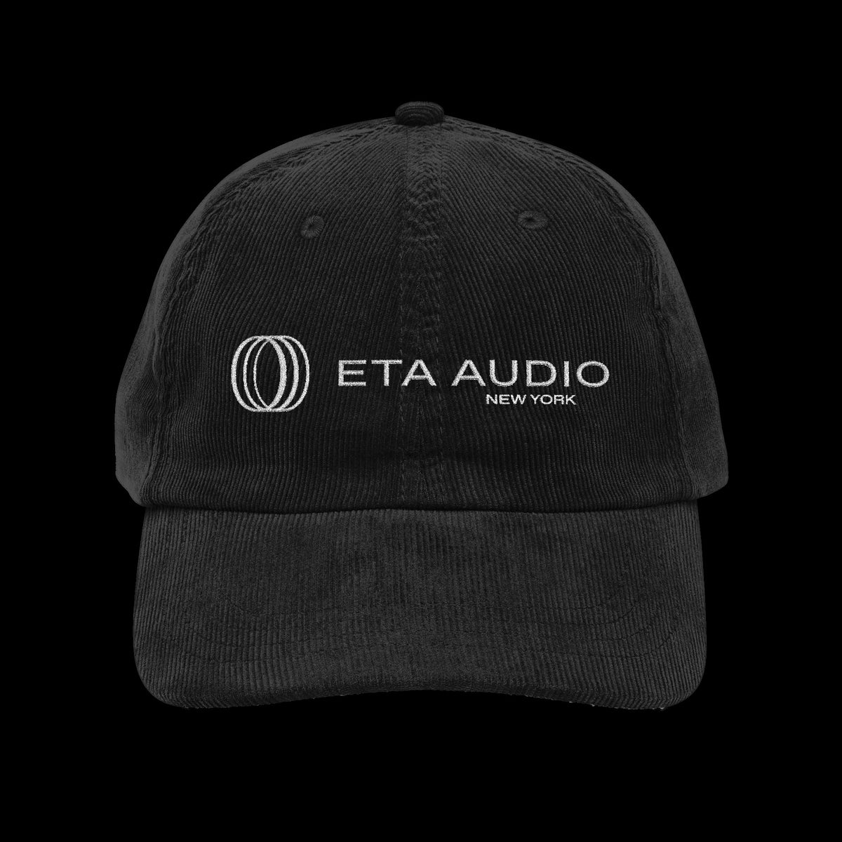 ETA Audio Corduroy Hat in Black, front view on black background