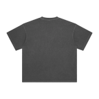 ETA Audio washed cotton t-shirt in charcoal, back view on black background