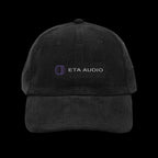 ULI commemorative black corduroy hat with purple ETA Audio embroidery, front view