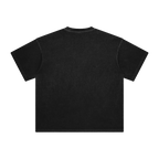 ETA Audio washed cotton t-shirt in washed black, back view on black background