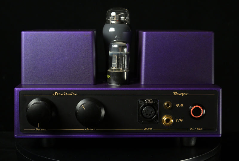 Straitwire Bravo 6V6 tube headphone amplifier in purple chassis with single tube and matching ETA headphone