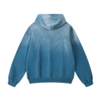 Sunfaded ETA Audio hoodie in teal blue gradient, back view on black background
