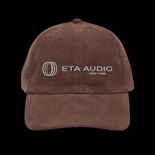 ETA Audio Corduroy Hat in Dark Brown, front view on black background