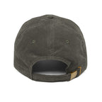 ETA Audio corduroy dad hat in olive, back view with adjustable strap
