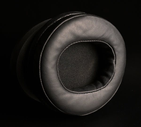 2020 — Genesis OG Headphone — ETA Genesis OG headphone earpad close-up with leatherette outer and metal mesh driver protector
