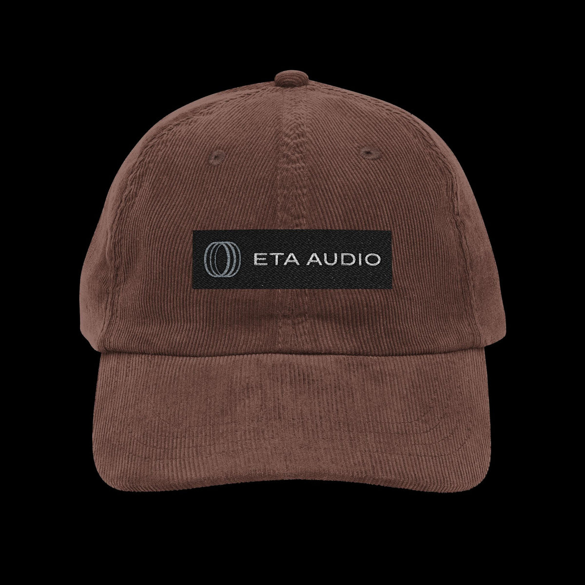ETA Audio Corduroy Hat in Dark Brown on black background