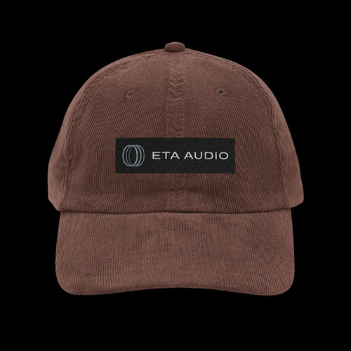 ETA Audio Corduroy Hat in Dark Brown on black background
