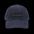ETA Audio Corduroy Hat in Navy Blue on black background