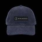 ETA Audio Corduroy Hat in Navy Blue on black background