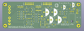 Associate Amplifier v1.3 PCB layout render showing component placement, op-amps, and power supply section