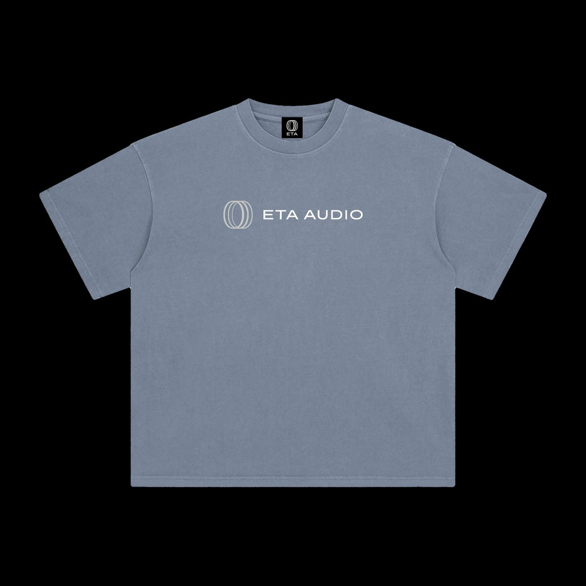 ETA Shirt in Gray Blue, front, on black background